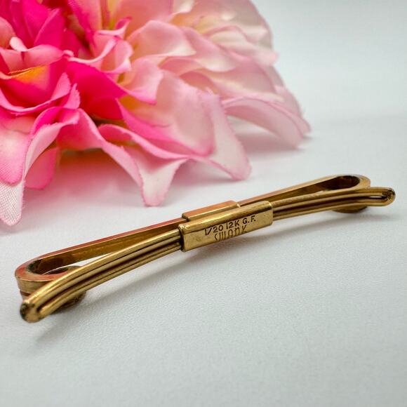 Vintage Swank Gold Filled Collar Clip Stay 1/20 12K G. F. Retro Dapper Signed - Picture 3 of 9